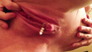 Large labia pussy gaping stretching clit jewelry ass ready