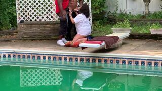 Slut wife sucking bbc at the pool side