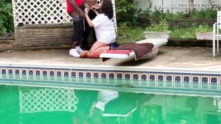 Slut wife sucking bbc at the pool side