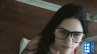 Sexy Geek Blowjob and Cum On Her Glasses