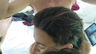 Getting excited watching our own video - POV and cum in mouth