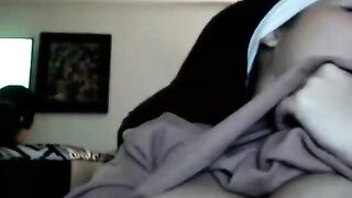 Slutty cum on cam porn behind her gaming
