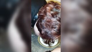 Kitten Cara petplay: drinking milk