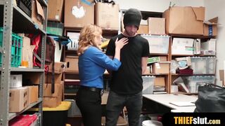 Hot blonde MILF female security guard fuck a thief guy