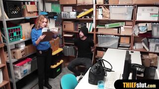 Hot blonde MILF female security guard fuck a thief guy