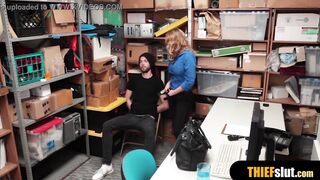 Hot blonde MILF female security guard fuck a thief guy