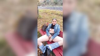 Girl on a walk ends up masturbating on the bench and gets an orgasm