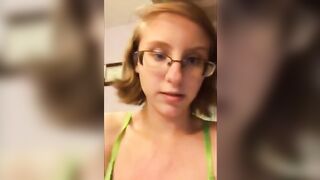 cute nerdy glasses girl showing off