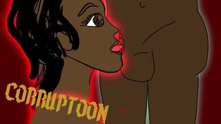 anime Ebony femdom watches penectomy and drinks cum