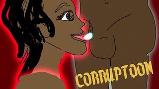 anime Ebony femdom watches penectomy and drinks cum