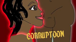 anime Ebony femdom watches penectomy and drinks cum