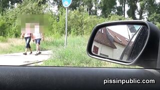 Desperate girls must pee in public park but get caught