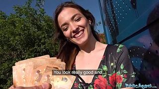 Public Agent Tattooed sexy minx Kylie Nymphette cums on cock outdoors