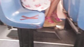 I pull up my dress and show my pussy on the bus