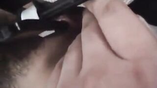 Small tit & pierced pussy Playing with hanger