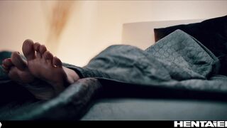 Russian gal gets surprised by tentacles in bed