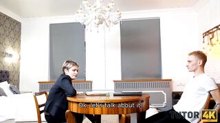 TUTOR4K. Mature tutor instead of literature teaches student