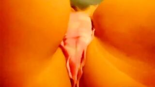 Wet puffy pussy masturbation on close-up