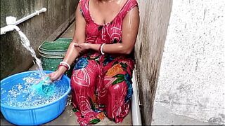 Wife who was taking bath outside in the balcony was called inside the room and fucked