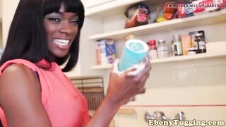 Black beauty stroking cock until cum