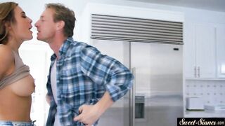 Innocent teenie riding stepbros dick