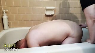 Submissive's simple shower anal douching