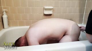 Submissive's simple shower anal douching