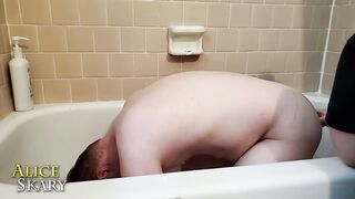 Submissive's simple shower anal douching