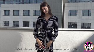 Bombshell slut Lina Luxa with endless legs having gang-bang with 3 men