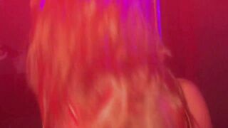 Tattooed blondes sucking at the club