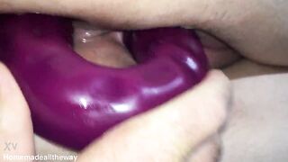 double ended dildo filling wife arse and pussy