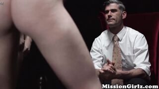 Mormon babe goes through dildo testing with elder supervision
