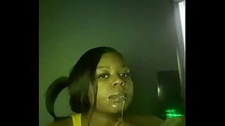 Submissive slut on her knees begging for Cum