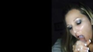 Hot wife takes a mouthful of cum while filmed on an iPhone