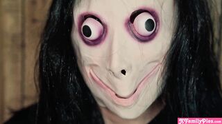 Scared teen stepsisters pranked by stepbro during Halloween