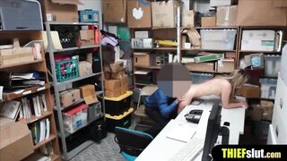 Blonde schoolgirl gets busted and fucked by a mall cop