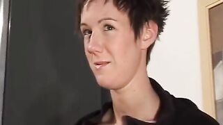 Shorthair amateur spreads her pussy