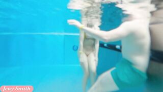 Jeny Smith bottomless in Spa. Naked underwater, nude swimming