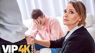 TUTOR4K. Boy doesnt want to pay debt off and stepmom serves studs cock