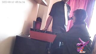 Spy camera : secretary caught sucking Mr John's cock