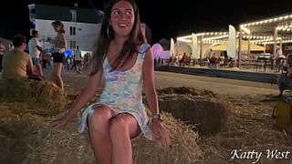 Shameless girl 18 y.o. took off her panties in public