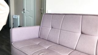 Russian maid got her hand stuck in the couch and was fucked