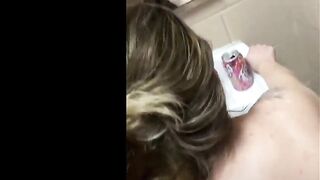 Cute girl gets bent over public bathroom sink