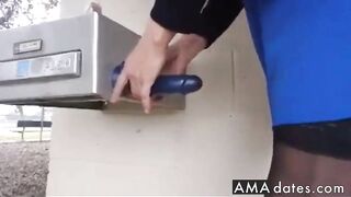 Solo Standing Masturbation - dildo fucking at fountain