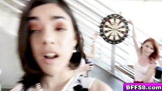 Horny gals gets their pussies penetrated from behind