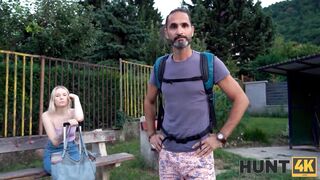 HUNT4K. Need for money motivates guy to sell GFs pussy to rich hunter