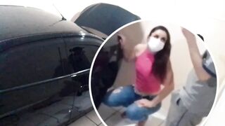Hot lady took car in the mechanic shop!