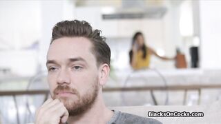 Perky ebony teen rides a big white cock