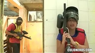 CULIONEROS - Sexy Latina with huge butt and boobs playing paintball