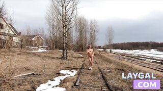 Naked girl in the spring village
